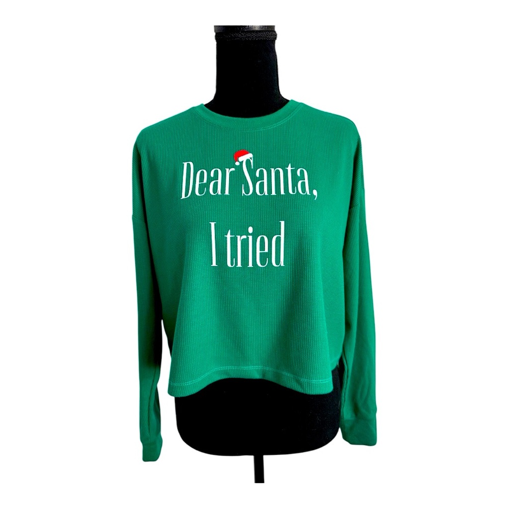 Forever 21 Santa Christmas Green Crop Shirt Size Small 🎄🎅